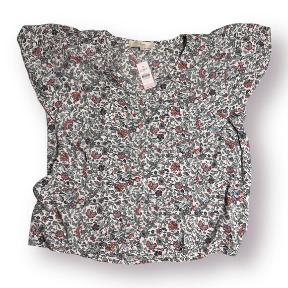 LOFT Floral Fairycore Flutter Sleeve Button Top Women's Blouse Size Large‎ BNWT - Picture 1 of 4